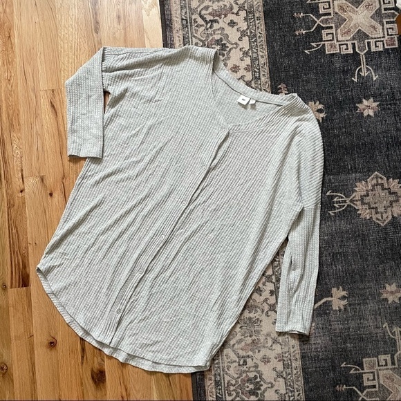 BP Gray Oversized Thermal Waffle Knit Button Down Top Medium - Picture 1 of 5